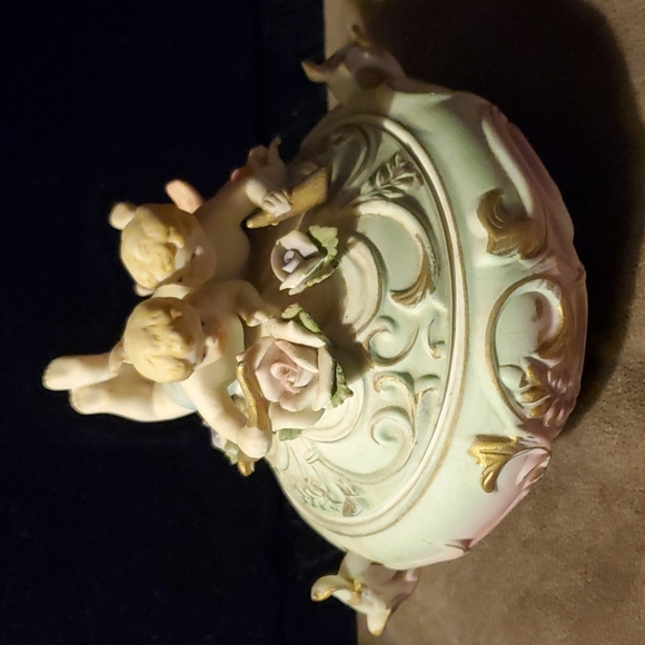 Vintage Norleans Japan Tinket Box/ Powder Boxwith Cherubs - Picture 1 of 13